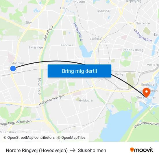 Nordre Ringvej (Hovedvejen) to Sluseholmen map