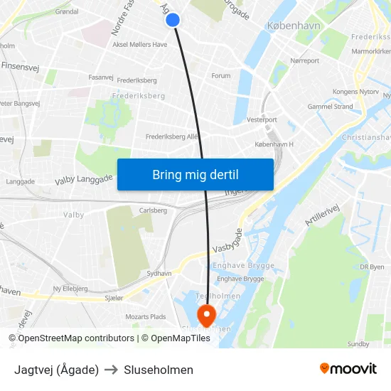 Jagtvej (Ågade) to Sluseholmen map