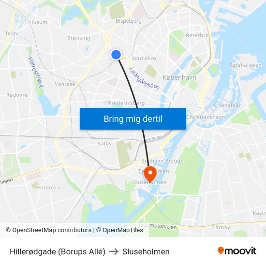 Hillerødgade (Borups Allé) to Sluseholmen map