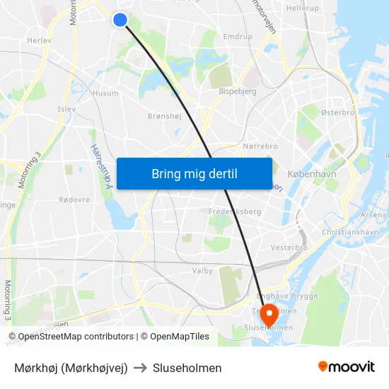 Mørkhøj (Mørkhøjvej) to Sluseholmen map