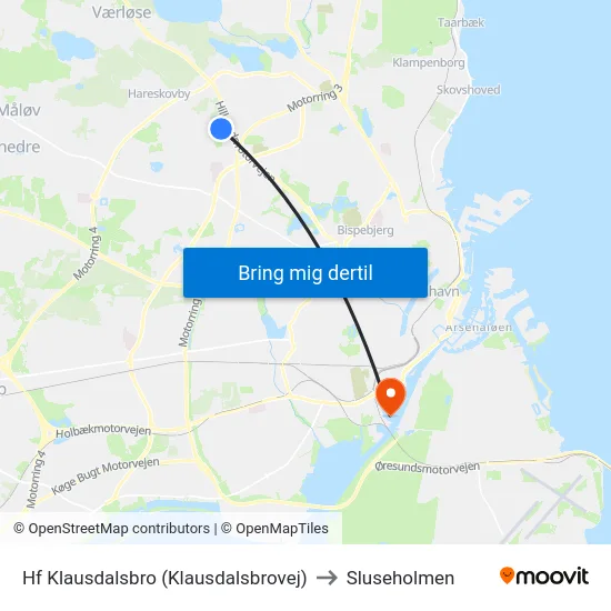 Hf Klausdalsbro (Klausdalsbrovej) to Sluseholmen map