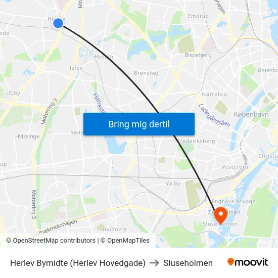 Herlev Bymidte (Herlev Hovedgade) to Sluseholmen map