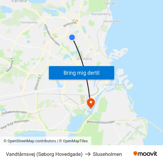 Vandtårnsvej (Søborg Hovedgade) to Sluseholmen map