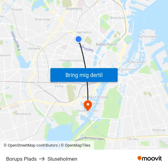 Borups Plads to Sluseholmen map