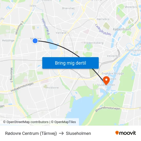 Rødovre Centrum (Tårnvej) to Sluseholmen map