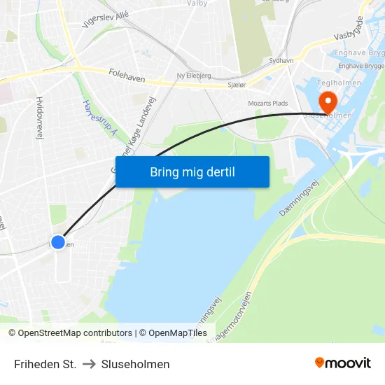 Friheden St. to Sluseholmen map