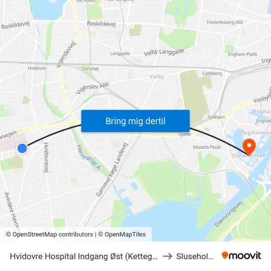 Hvidovre Hospital Indgang Øst (Kettegård Allé) to Sluseholmen map
