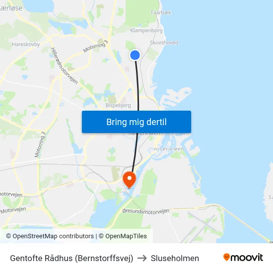 Gentofte Rådhus (Bernstorffsvej) to Sluseholmen map