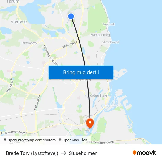 Brede Torv (Lystoftevej) to Sluseholmen map