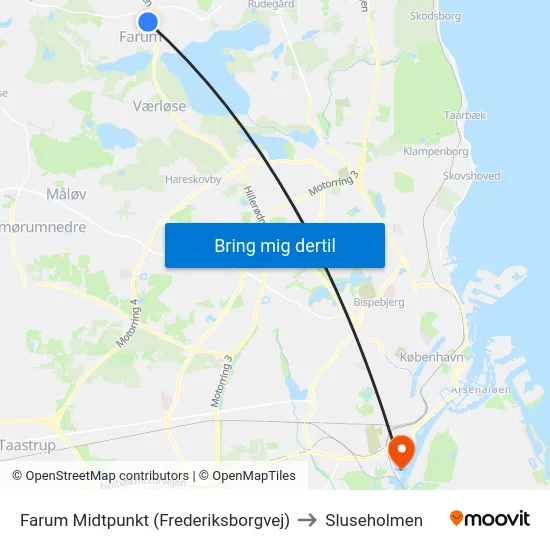 Farum Midtpunkt (Frederiksborgvej) to Sluseholmen map