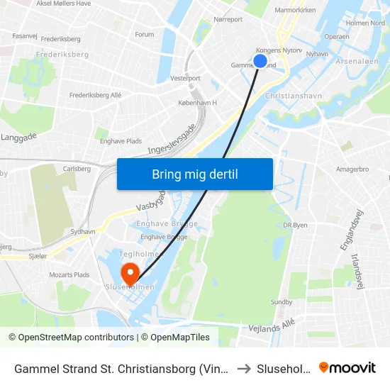 Gammel Strand St. Christiansborg (Vindebrogade) to Sluseholmen map
