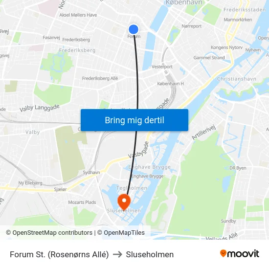 Forum St. (Rosenørns Allé) to Sluseholmen map