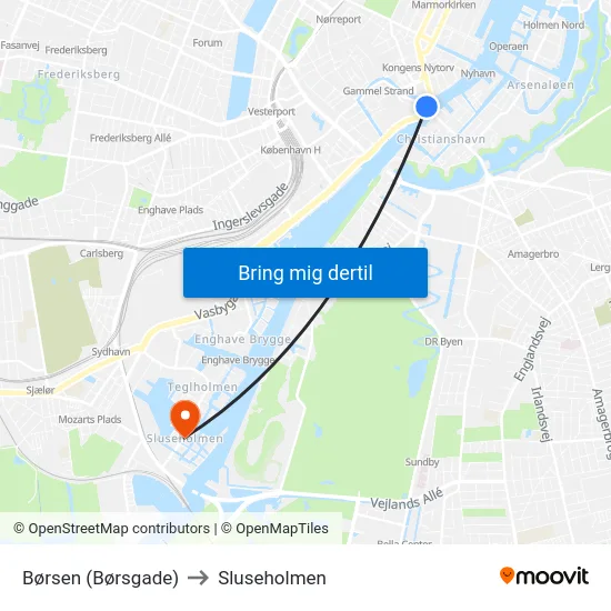 Børsen (Børsgade) to Sluseholmen map