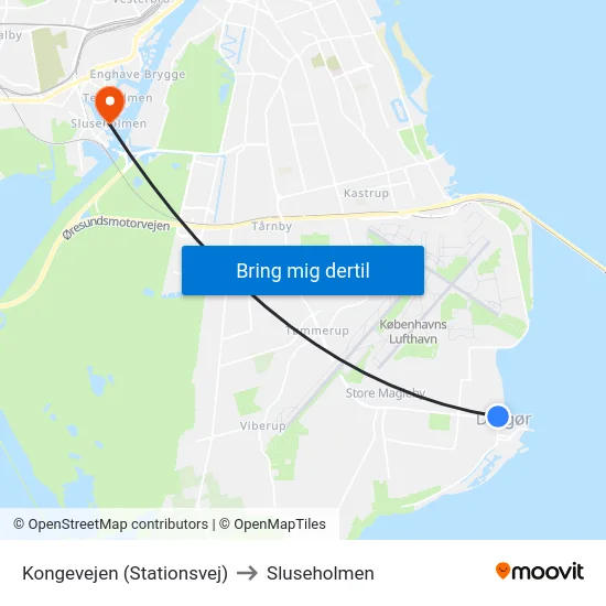 Kongevejen (Stationsvej) to Sluseholmen map