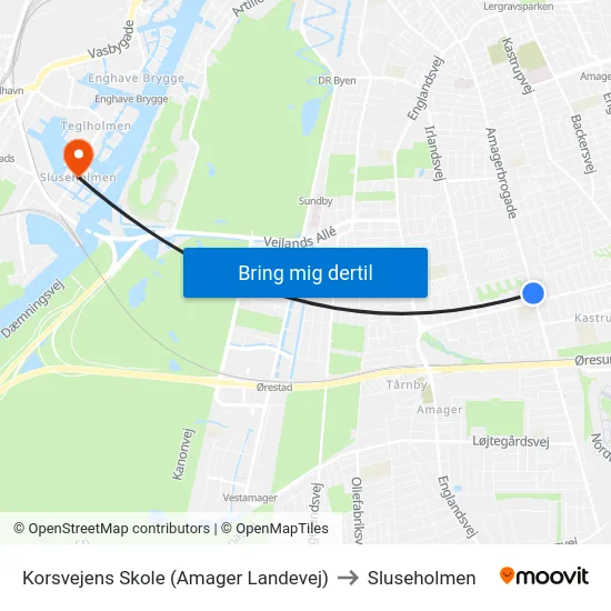 Korsvejens Skole (Amager Landevej) to Sluseholmen map