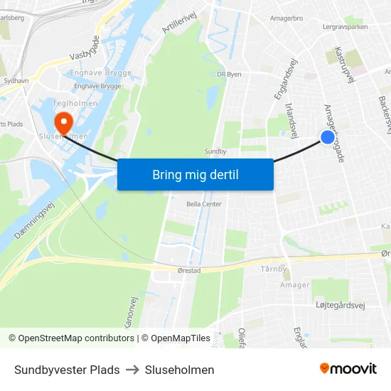 Sundbyvester Plads to Sluseholmen map