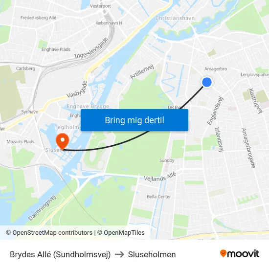 Brydes Allé (Sundholmsvej) to Sluseholmen map