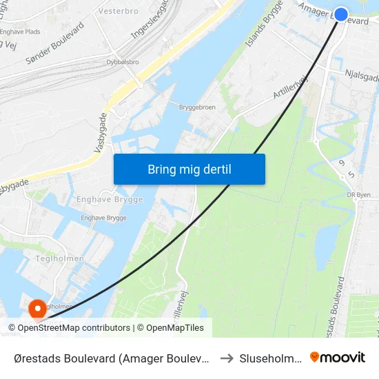 Ørestads Boulevard (Amager Boulevard) to Sluseholmen map