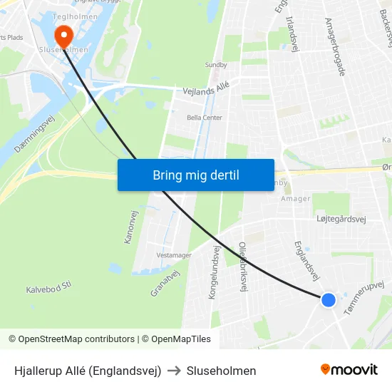 Hjallerup Allé (Englandsvej) to Sluseholmen map