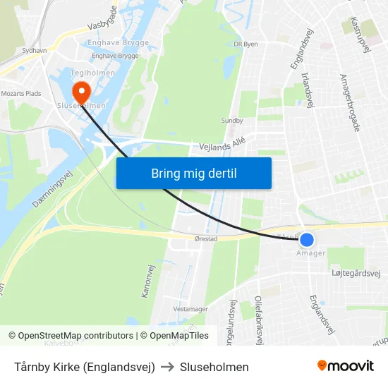 Tårnby Kirke (Englandsvej) to Sluseholmen map