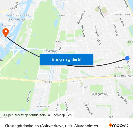 Skottegårdsskolen (Saltværksvej) to Sluseholmen map