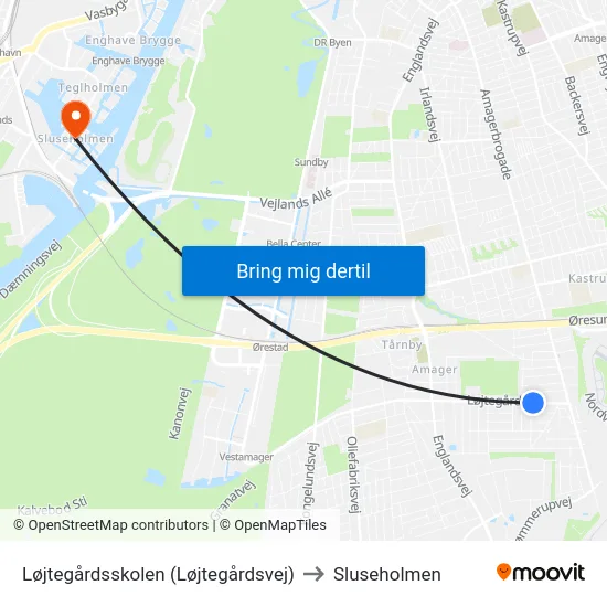Løjtegårdsskolen (Løjtegårdsvej) to Sluseholmen map