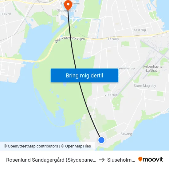 Rosenlund Sandagergård (Skydebanevej) to Sluseholmen map
