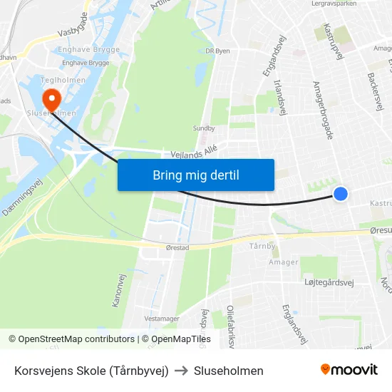 Korsvejens Skole (Tårnbyvej) to Sluseholmen map