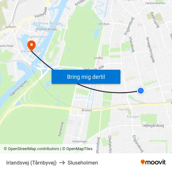 Irlandsvej (Tårnbyvej) to Sluseholmen map