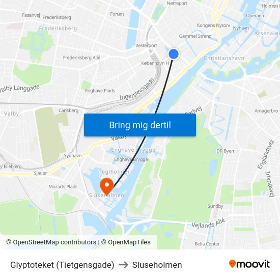 Glyptoteket (Tietgensgade) to Sluseholmen map