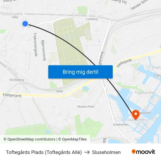 Toftegårds Plads (Toftegårds Allé) to Sluseholmen map