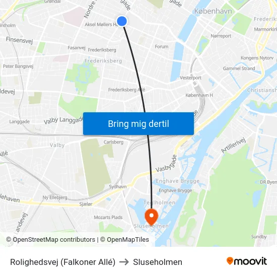 Rolighedsvej (Falkoner Allé) to Sluseholmen map