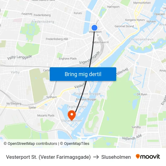 Vesterport St. (Vester Farimagsgade) to Sluseholmen map