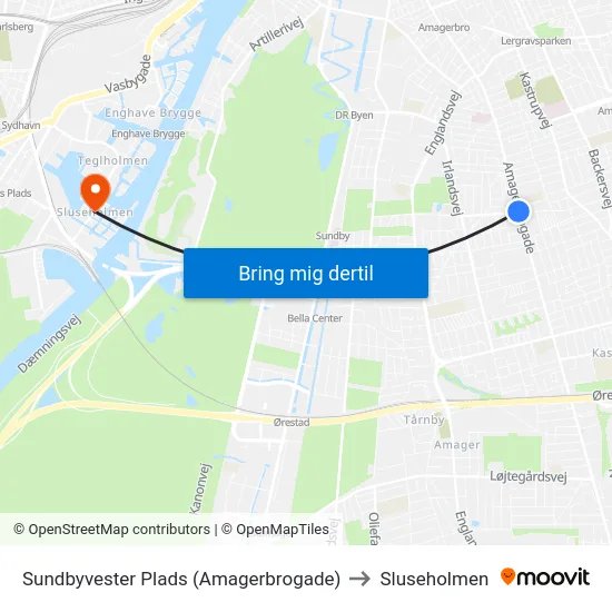 Sundbyvester Plads (Amagerbrogade) to Sluseholmen map