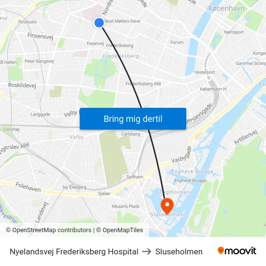 Nyelandsvej Frederiksberg Hospital to Sluseholmen map