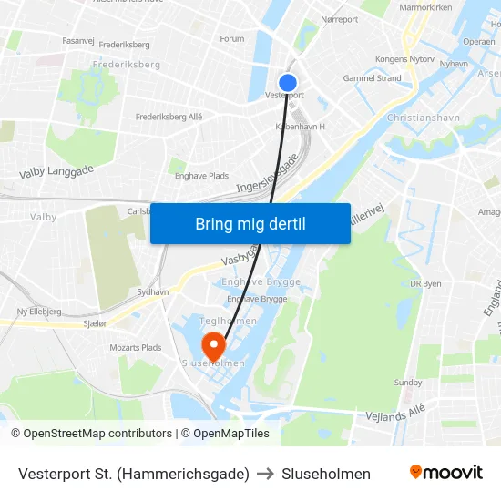 Vesterport St. (Hammerichsgade) to Sluseholmen map