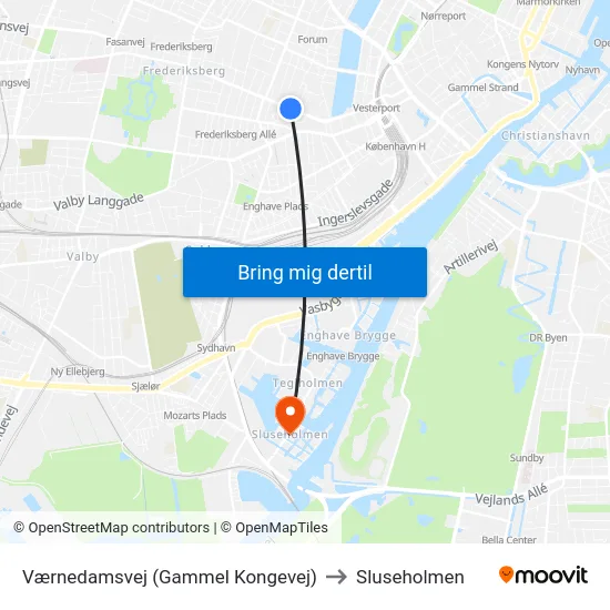 Værnedamsvej (Gammel Kongevej) to Sluseholmen map