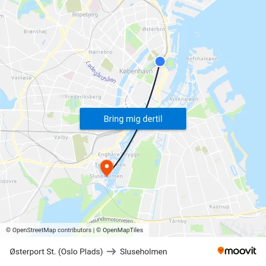 Østerport St. (Oslo Plads) to Sluseholmen map