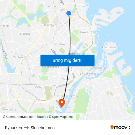 Ryparken to Sluseholmen map
