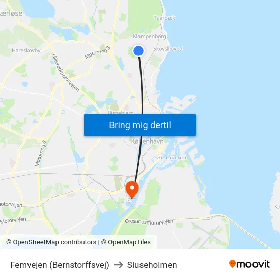 Femvejen (Bernstorffsvej) to Sluseholmen map