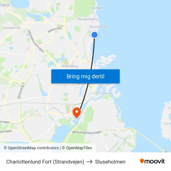 Charlottenlund Fort (Strandvejen) to Sluseholmen map
