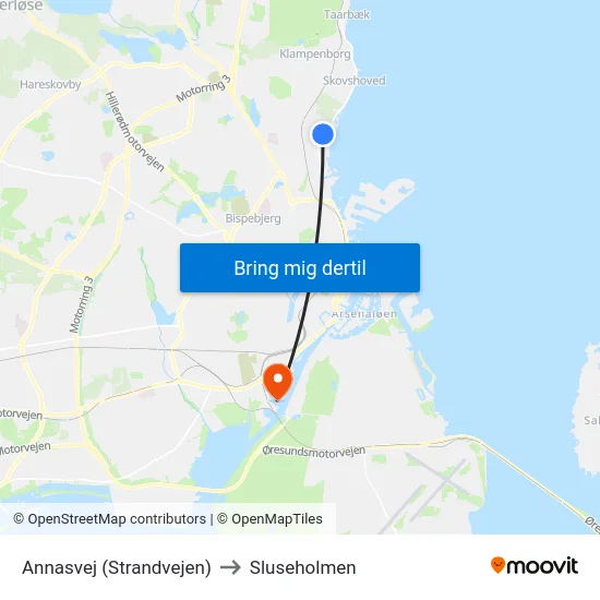 Annasvej (Strandvejen) to Sluseholmen map