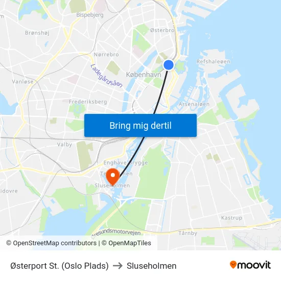 Østerport St. (Oslo Plads) to Sluseholmen map