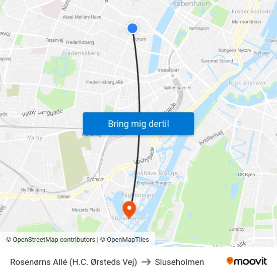 Rosenørns Allé (H.C. Ørsteds Vej) to Sluseholmen map