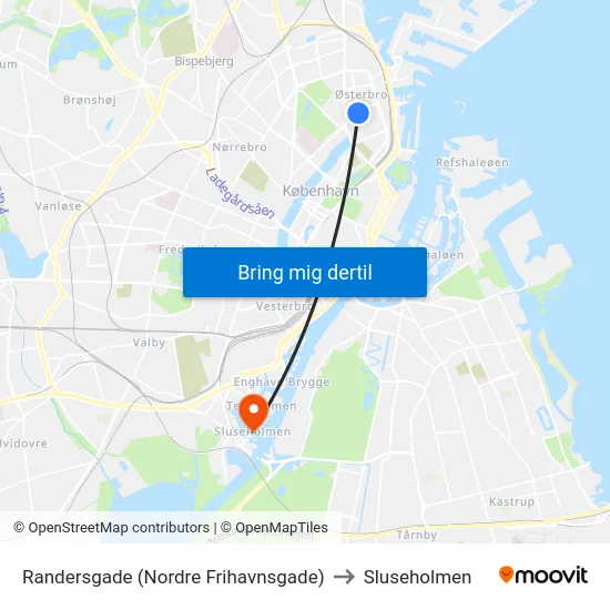 Randersgade (Nordre Frihavnsgade) to Sluseholmen map