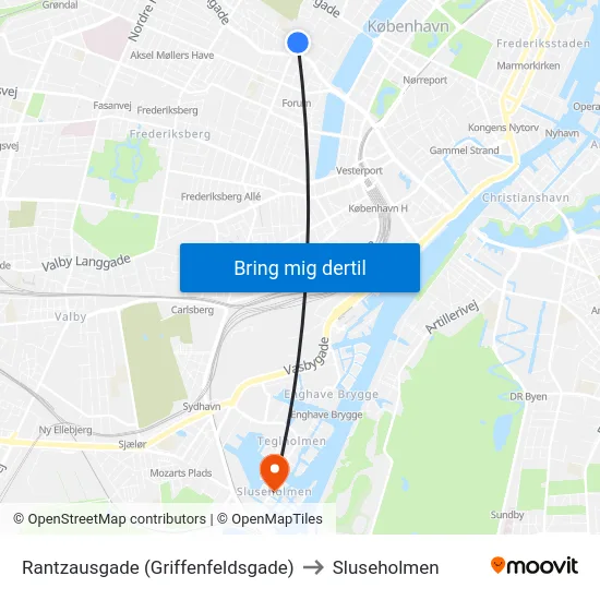 Rantzausgade (Griffenfeldsgade) to Sluseholmen map