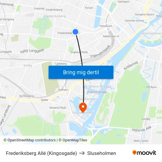 Frederiksberg Allé (Kingosgade) to Sluseholmen map