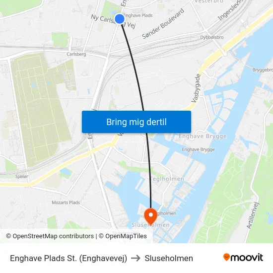 Enghave Plads St. (Enghavevej) to Sluseholmen map