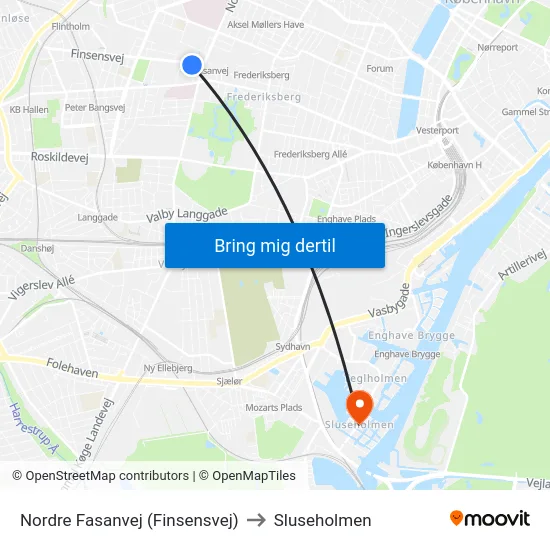 Nordre Fasanvej (Finsensvej) to Sluseholmen map