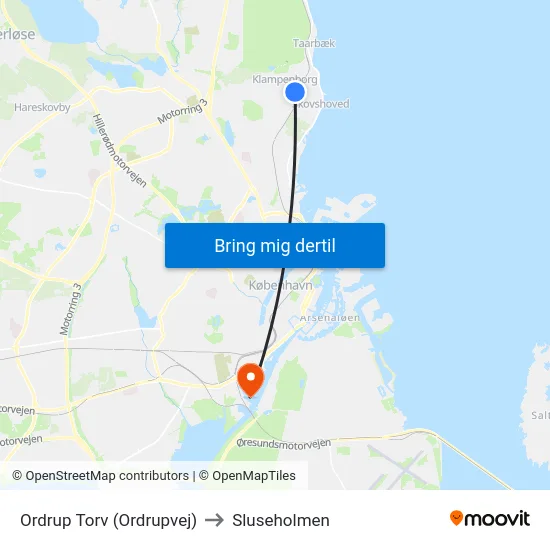 Ordrup Torv (Ordrupvej) to Sluseholmen map